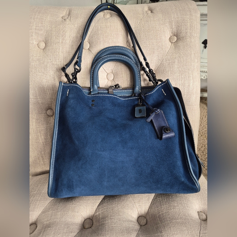Authentic Coach Navy Blue Suede And Leather 1941 Rogue 36 Tote Bag - Picture 10 of 16